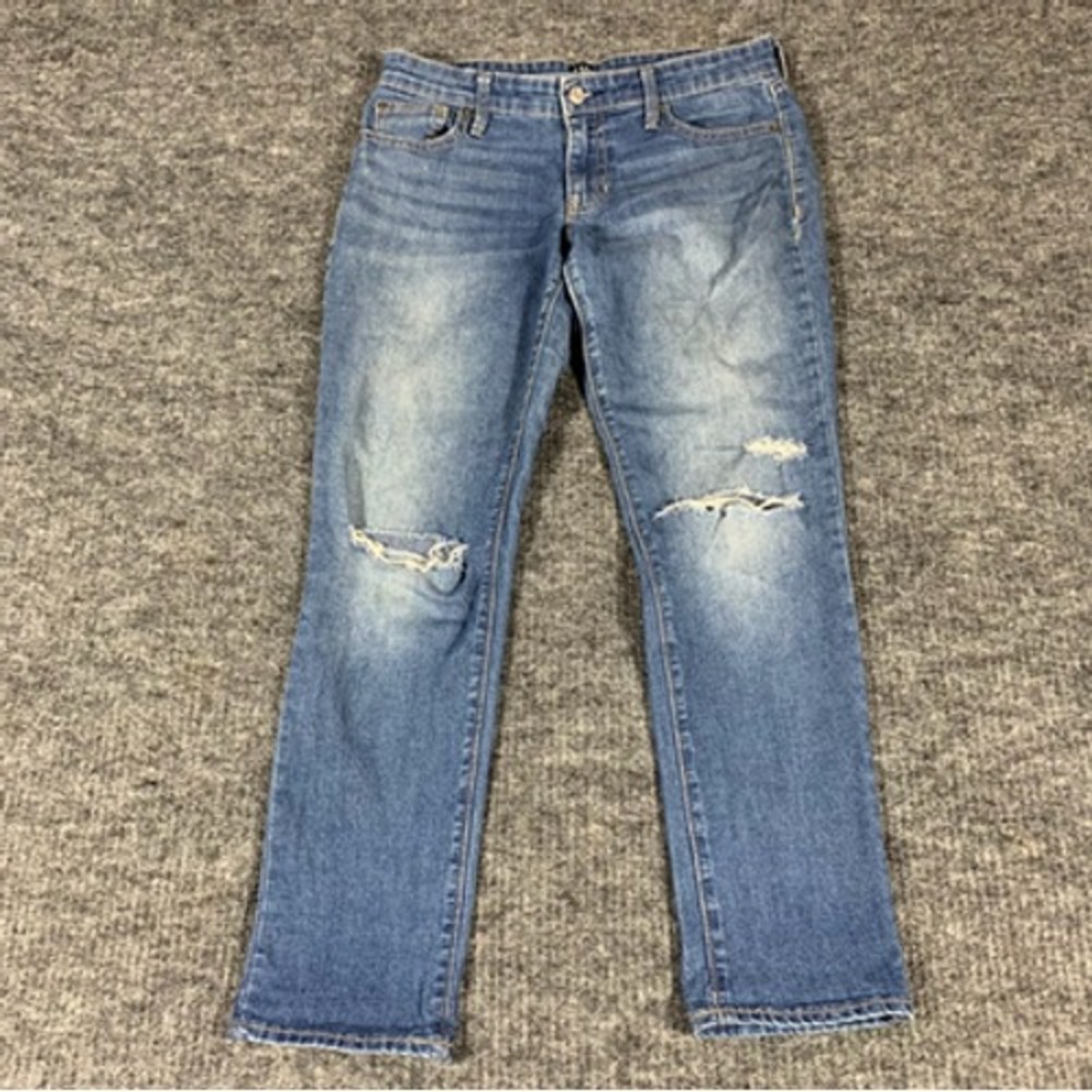Gap Girlfriend Jeans Womens 27 Blue Distressed Mid Medium Wash Denim Comfort